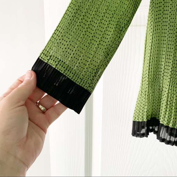 Vintage Great Cavalier by St. Paul Green/black Polka Dot Open Sheer Blouse Sz. M - Picture 4 of 10